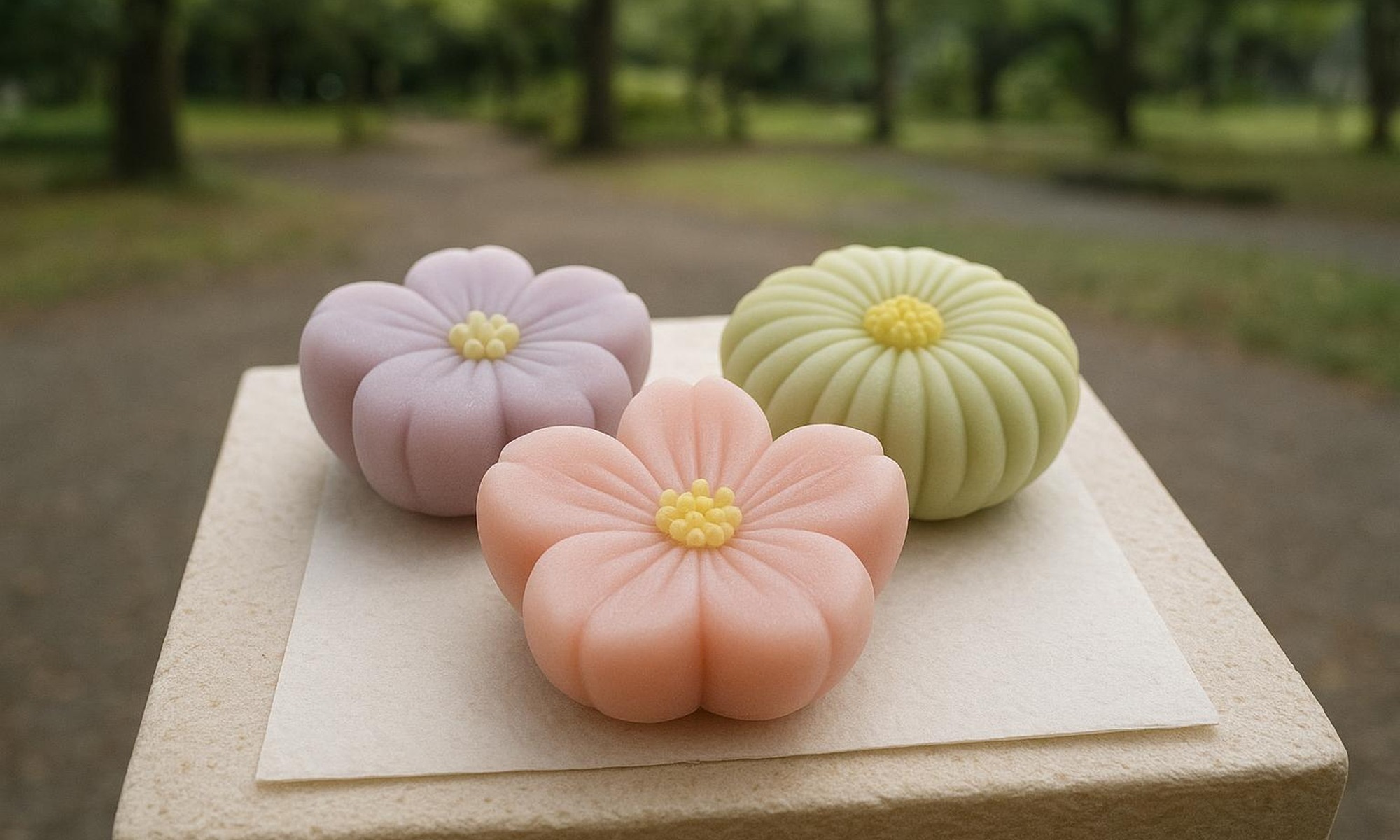 季節の練り切りと手作りの紙箱