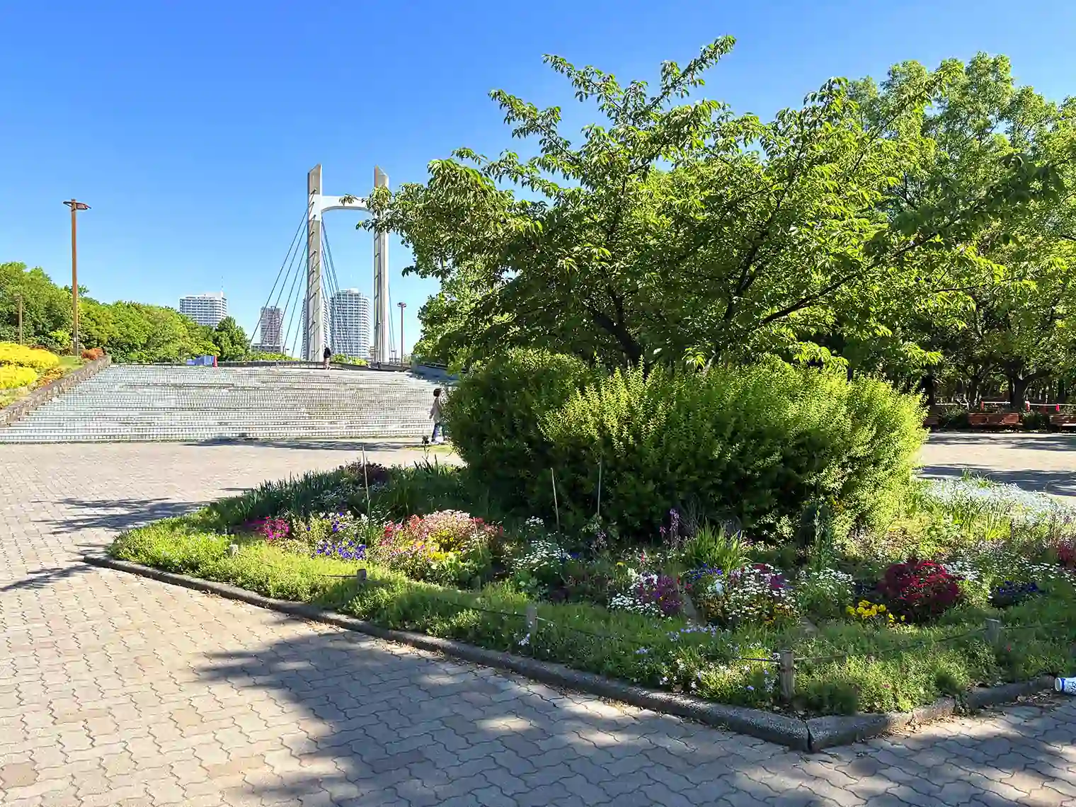 木場公園大橋と花壇
